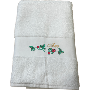 Kylpypyyhe 70x140cm Metsämansikka-aiheisella brodeerauksella